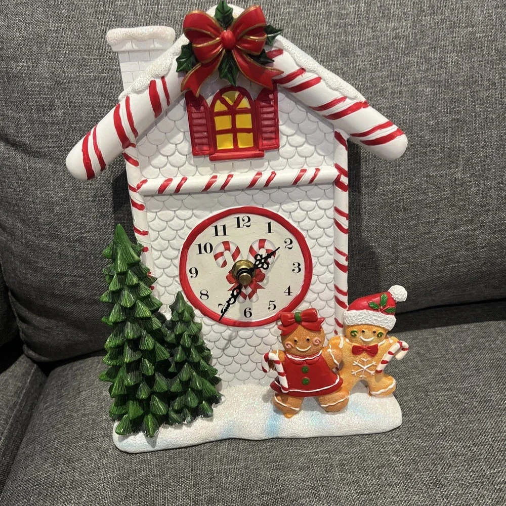 Holiday Gingerbread Candy Cane Pendulum Wall Clock - 7 x 13 x 2.79